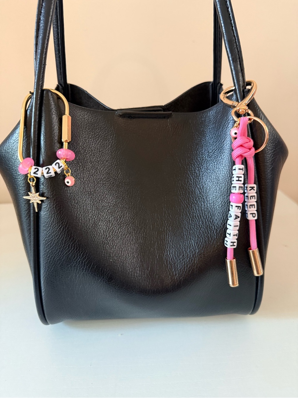 NEW 222 KEEP THE FAITH Bag Charm + Keychain Talisman Set Evil Eye North Star